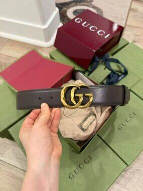 NEW Unisex Authentic Gucci GG Gold Buckle Calfskin Belt